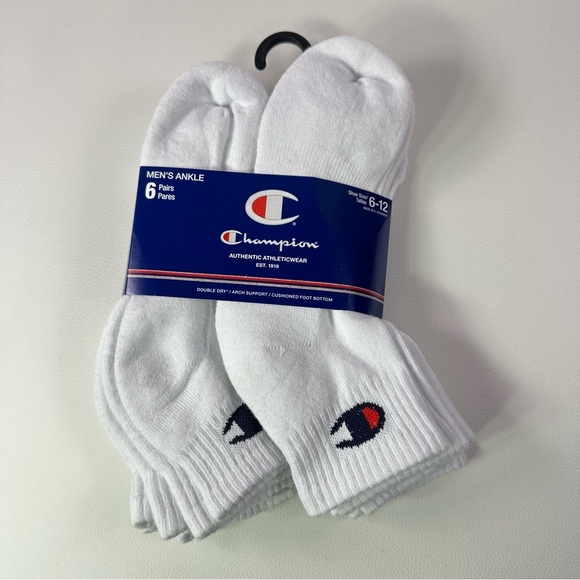 **6 Pack NEW Champion Men's Athletic Ankle Socks - White with Logo - Picture 1 of 5